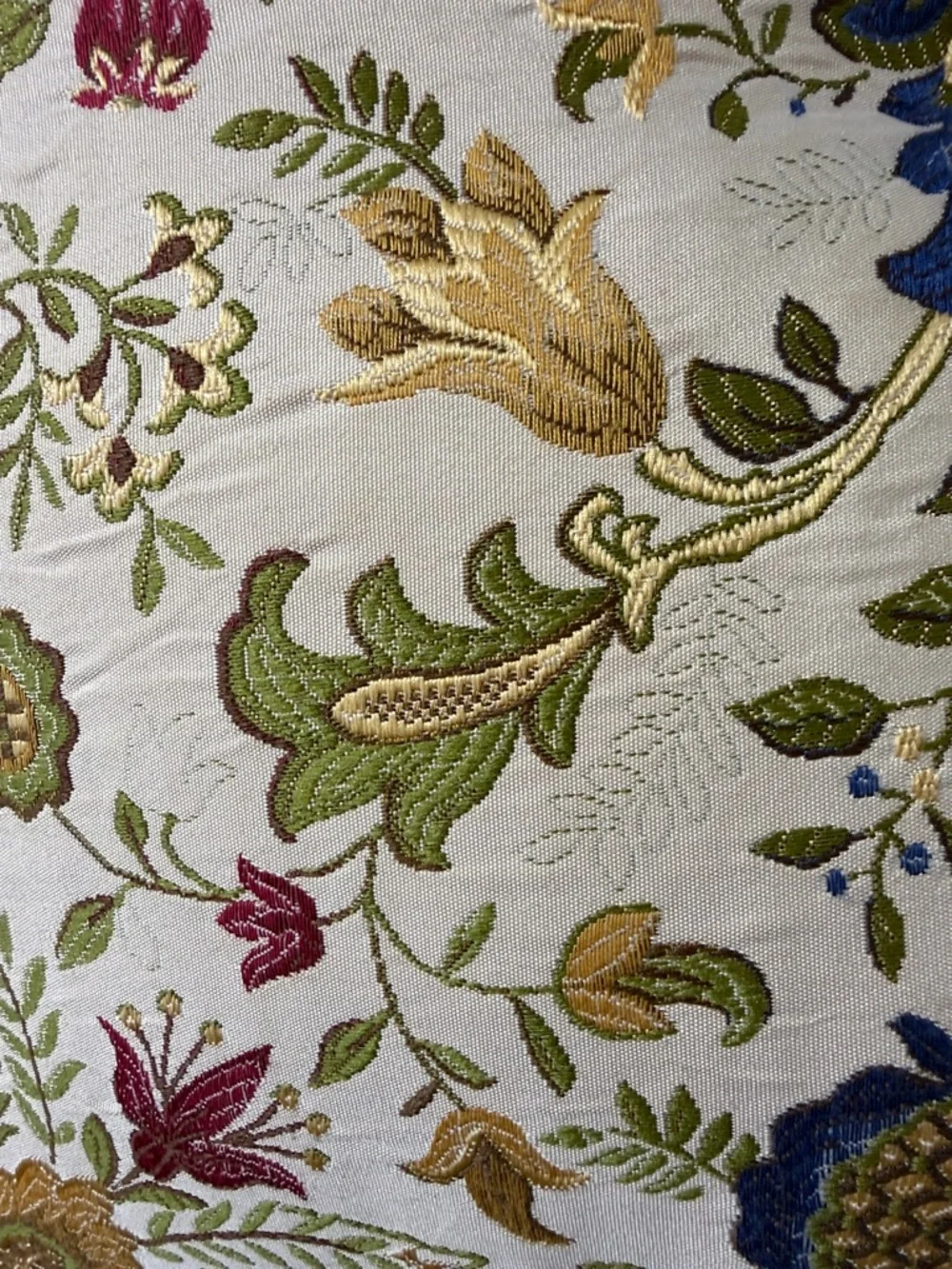 Newport Floral Embroidered Accent Pillows in Blue, Green, Gold, Pink on Cream